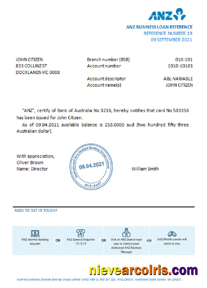 Australia  ANZ bank reference